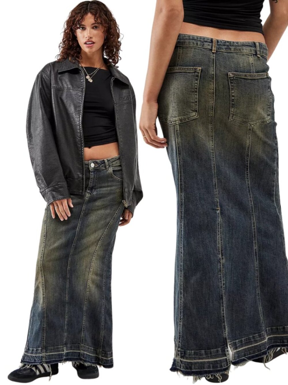 BDG Bailey Tinted Denim Fishtail Maxi Skirt Womens XS Low Rise Y2K Festival Slit